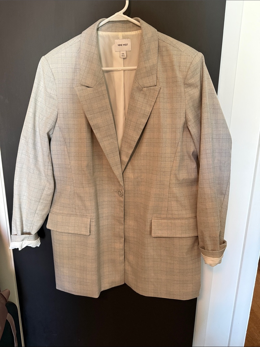 Nine West Light Tan Plaid Blazer with Notch Lapel